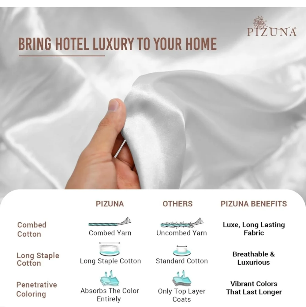 Pizuna Pure 100% Cotton King Duvet Cover with Shams, Luxurious 400 Thread Count